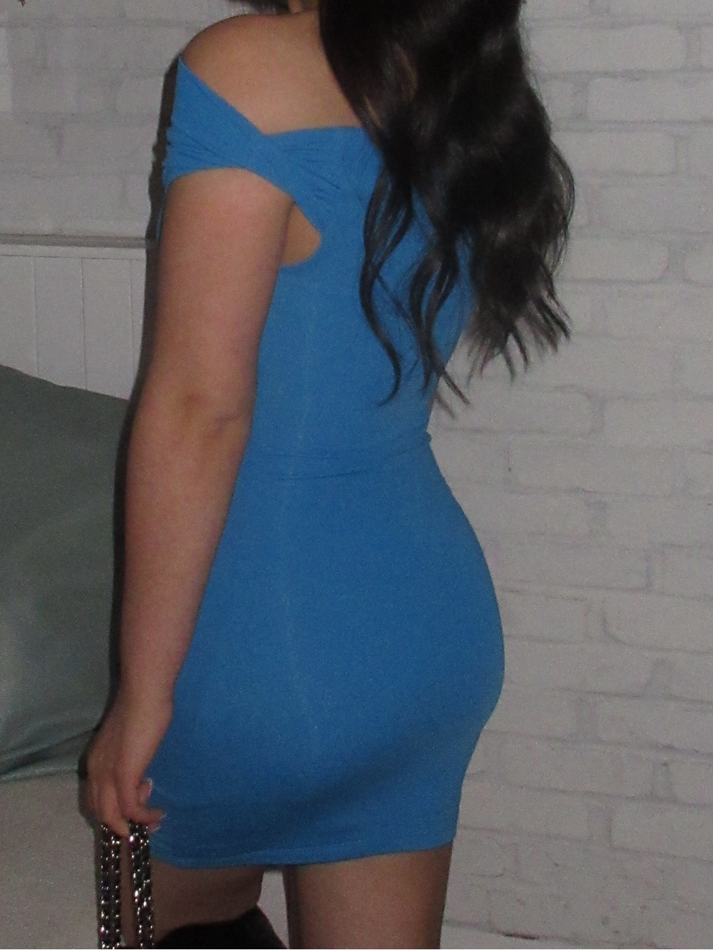 Aritzia blue Off-Shoulder Blue Stretch Bodycon Dress - Picture 6 of 7